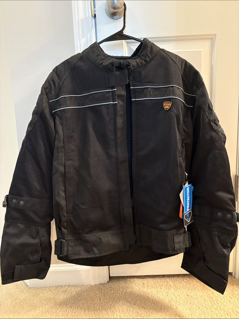 GDM Men's Black Motorcycle Jacket with Reflective Trim & Padding